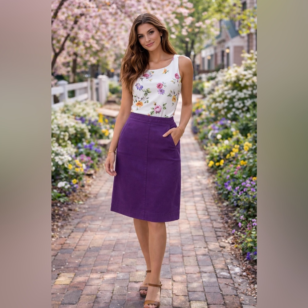 Boden Rich Purple A-Line Chino Skirt Size 4 Cotton Stretch Side Zip